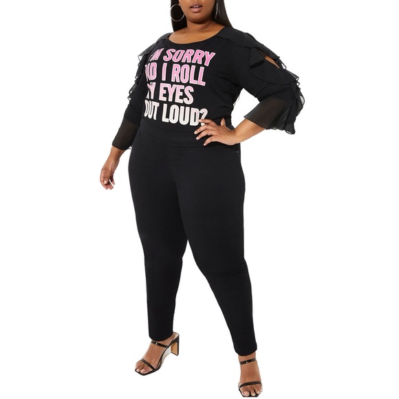 Eye Roll Graphic Tee 3X-5X with Ruffled Cutout Chiffon Sleeves (5A07.13) - Picture 3 of 6